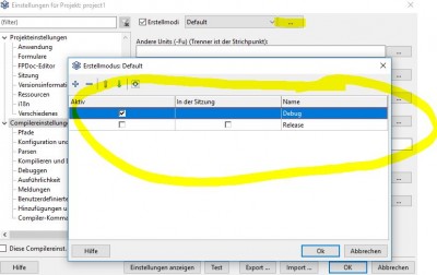 Projekteinstelllung Buildmodes