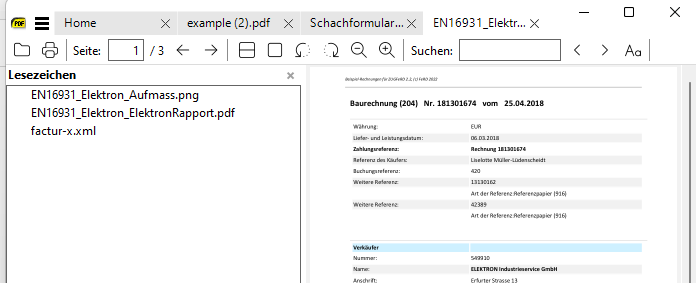 Hier sieht man, dass das PDF 3 Attachments hat, mich interessiert aber nur das factur_x.xml