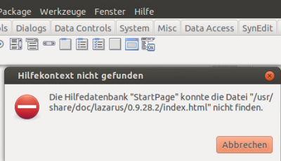 &quot;Hilfe&quot; aus dem Menü der IDE ausgewählt...