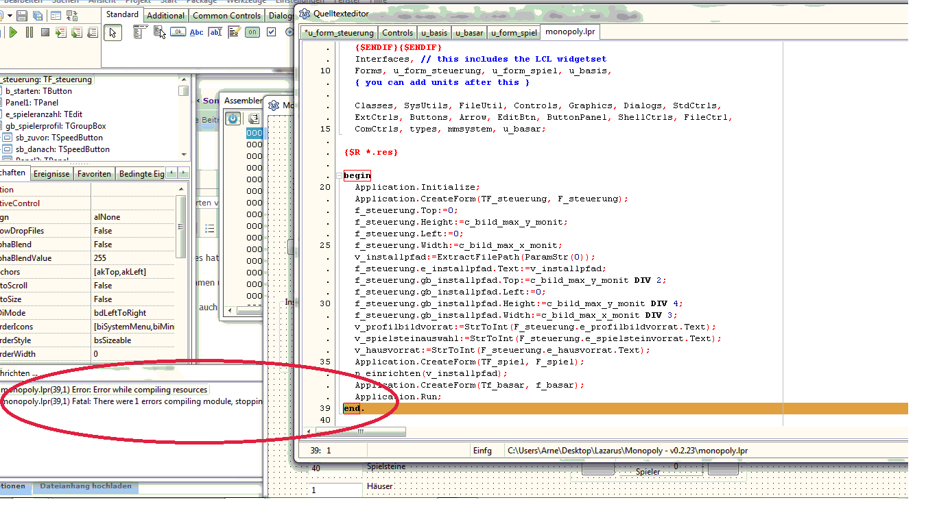 Von den Fehlermeldungen habe ich keinen screenshot :-( Die tauchen ja jetzt auch nicht mehr auf. Aber die Compilermeldung sieht so aus