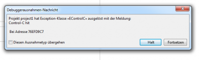 Beim Klick auf &quot;Fortsetzen&quot; in der Fehlermeldung