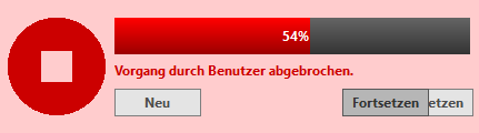 Anzeigefehler 2. Das ist das Abbruchpanel mit dem Glitch. Tritt nach dem Druck auf Abbruch (bei PanelRun) auf