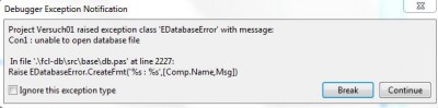 Da fehlt der Pfad für die Datenbank