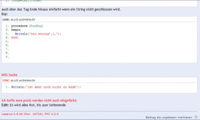 Syntaxhighlight geht bei nicht abgeschlossenen Strings über das Ende des Code-Tags hinaus.