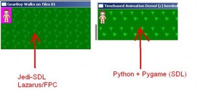 Hier die Unterschiede zwischen FPC und PyGame, dort funzt es mit den gleichen Bildern.