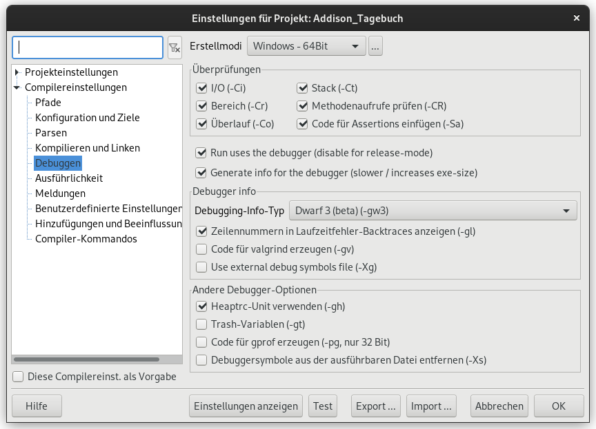Projekteinstellungen Windows PC